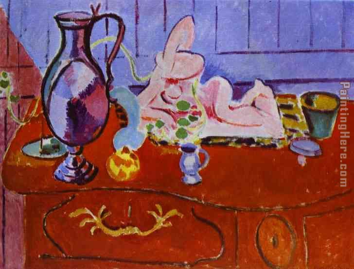 Pink Statuette and Pitcher on a Red Chest of Drawers painting - Henri Matisse Pink Statuette and Pitcher on a Red Chest of Drawers art painting